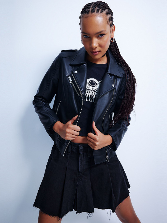 DeFacto Lapel Collar Crop Biker Jacket