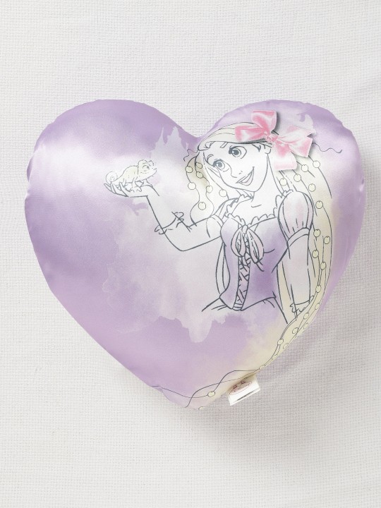 Girls Lavender & Off-White Disney Princess Print Heart-Shaped Cushion