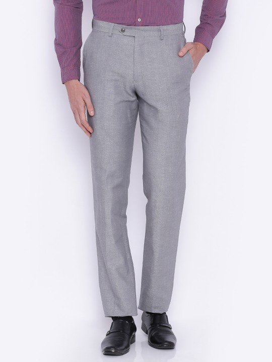 Men Grey Slim Fit Solid Formal Trousers 32