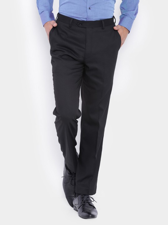 Men Black Slim Fit Solid Formal Trousers 30