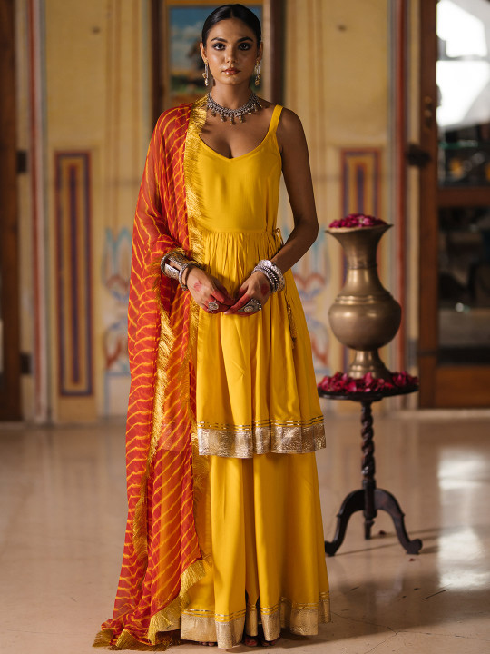 anayna Women Pleated Gotta Patti Kurta with Skirt & With Dupatta