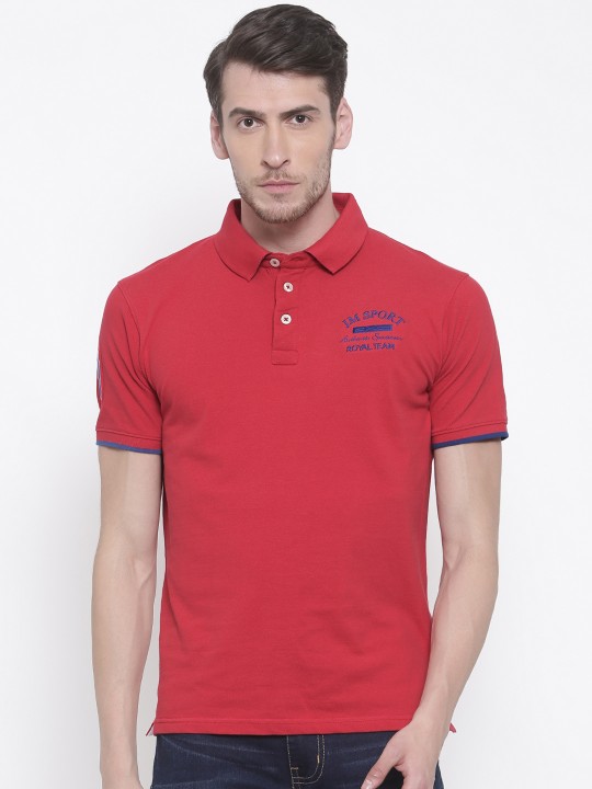 Men Red Slim Fit Solid Polo Collar T-shirt S