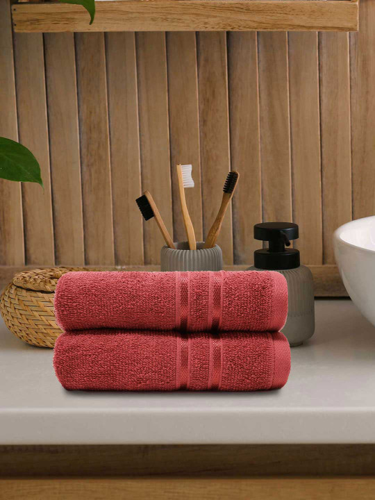 MYTRIDENT Pink 2-Pieces 400 GSM Pure Cotton Hand Towels