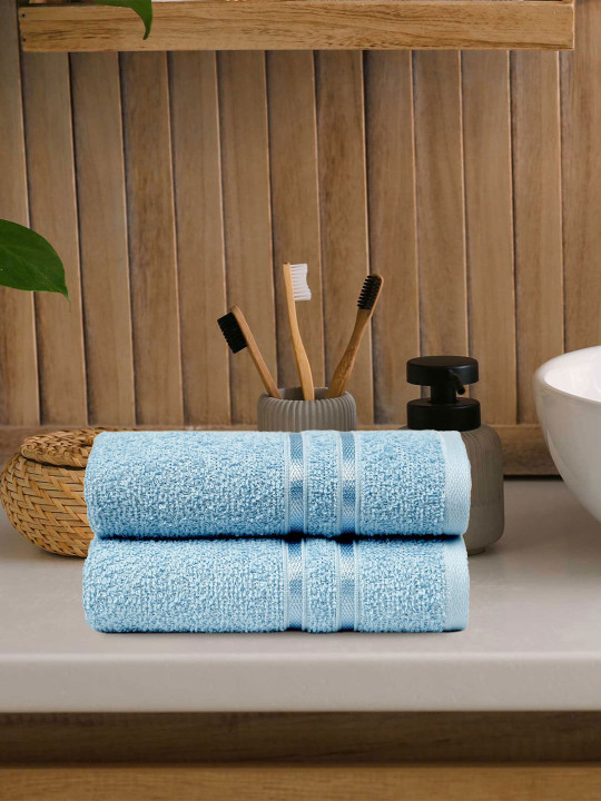 MYTRIDENT Blue 2-Pieces 400 GSM Pure Cotton Hand Towels