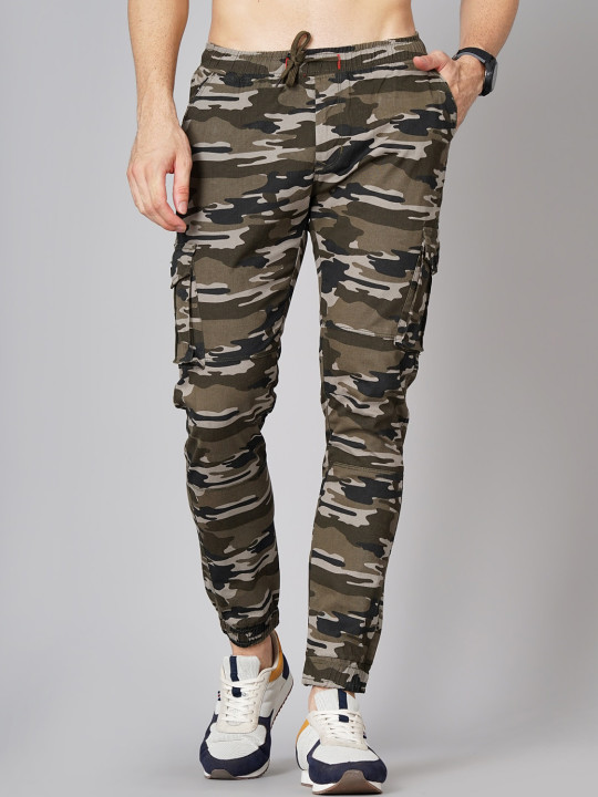 PAUL STREET Men Camouflage Printed Smart Slim Fit Cotton Cargo Trousers