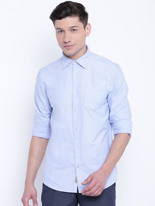 Men Blue Slim Fit Solid Casual Shirt 38