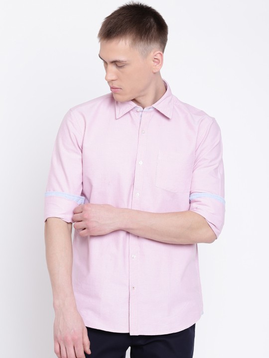 Men Pink Slim Fit Solid Casual Shirt 38