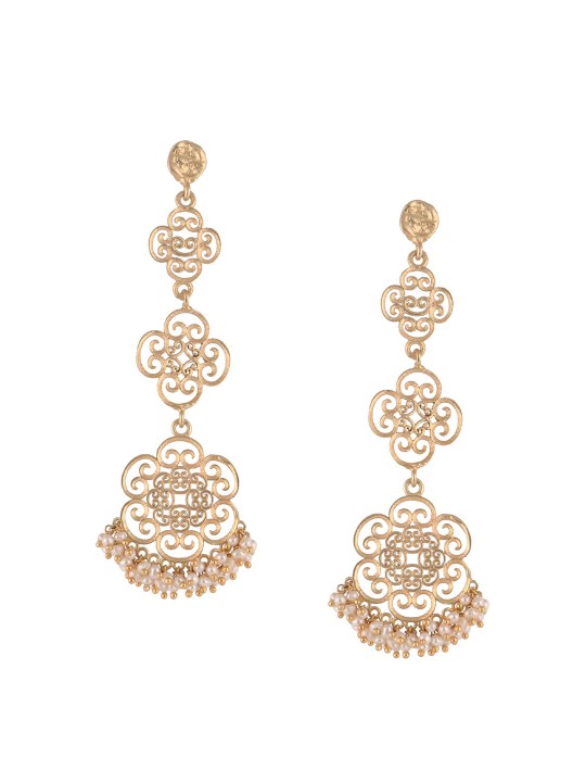 Gold-Toned & Off-White Floral Handcrafted Jhumkas