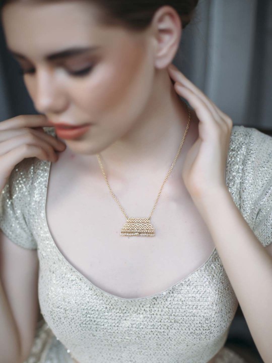 Gold-Toned & Off-White Brass Gold-Plated Handcrafted Necklace