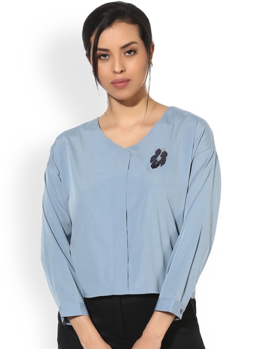 Women Blue Solid Top S