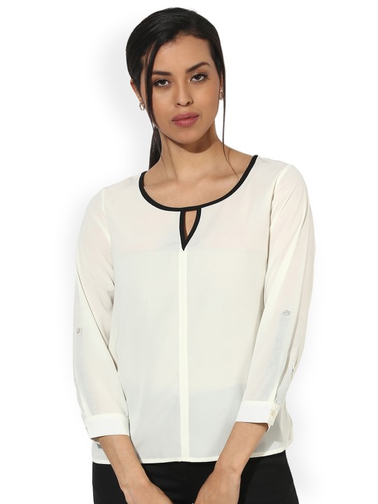 Women Off-White Solid Top S