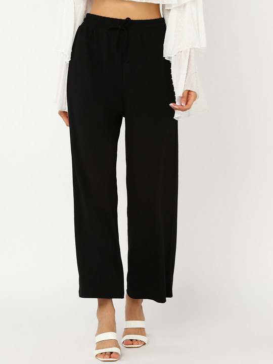Mast & Harbour Women Black Regular Fit High-Rise Straight Trackpant