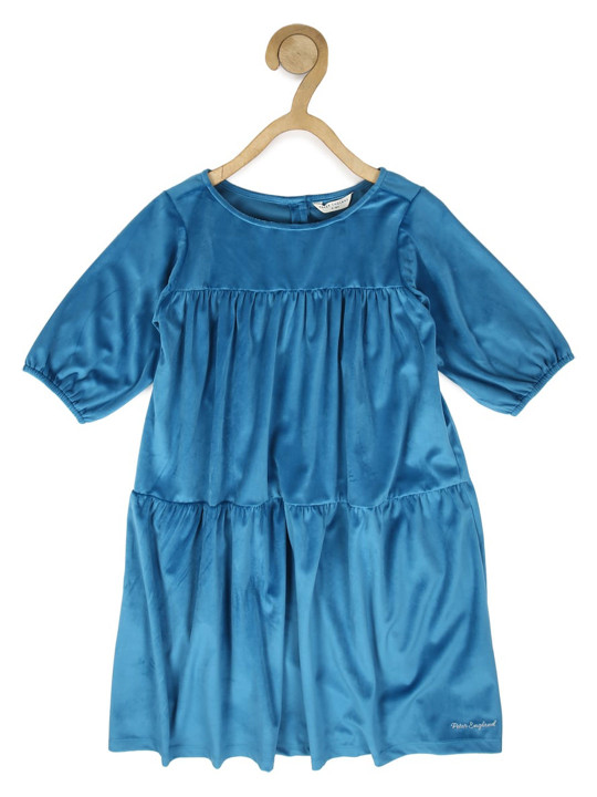 Peter England Girls Puff Sleeves Gathered Casual A-Line Dress