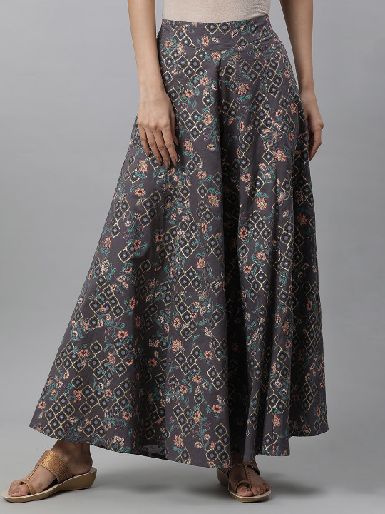 AURELIA Floral Printed Flared Pure Cotton Palazzos