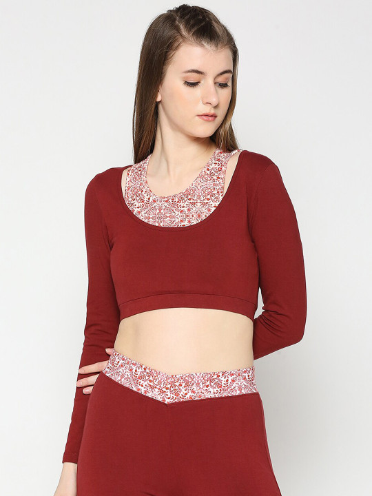 Being Human Floral Printed Long Sleeves Crop Fitted Top