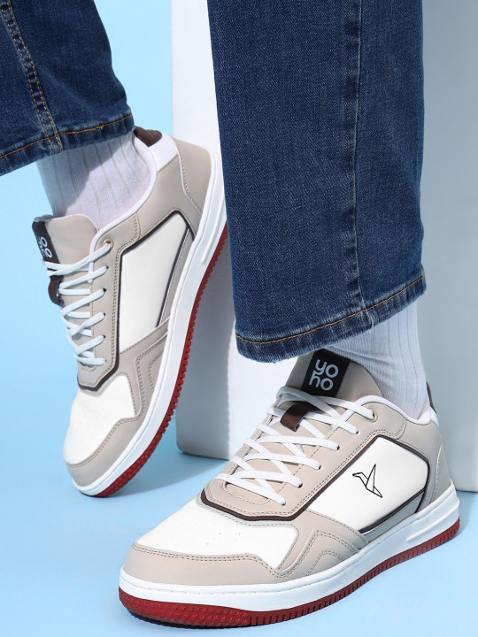yoho Men Mid Top Colourblocked Lightweight Memory Foam Insole Contrast Sole Sneakers