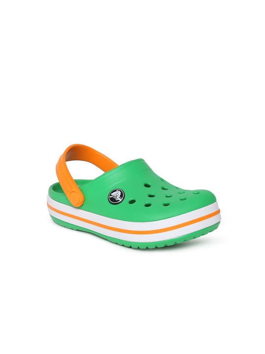 green and orange crocs