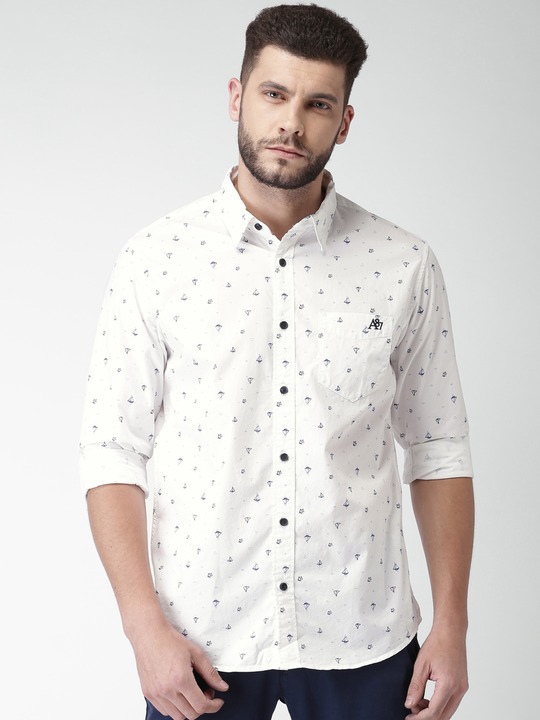 Men White Regular Fit Printed Casual Shirt