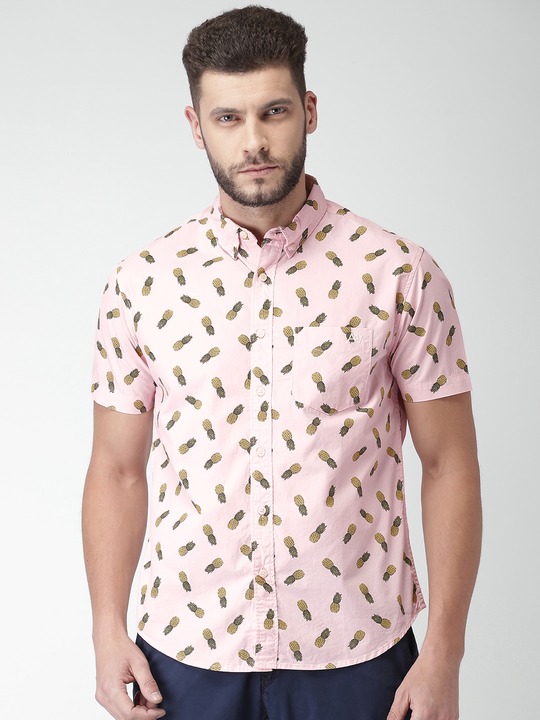 Men Pink Regular Fit Printed Casual Shirt