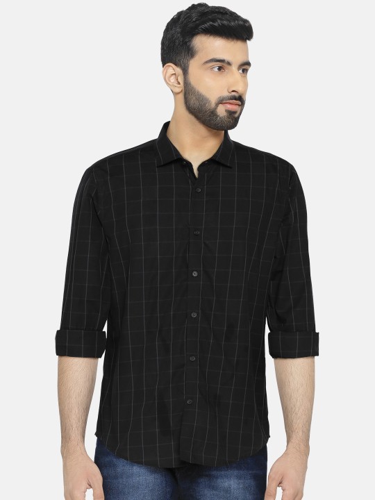 Men Black & Grey Regular Fit Checked Casual Shirt 38