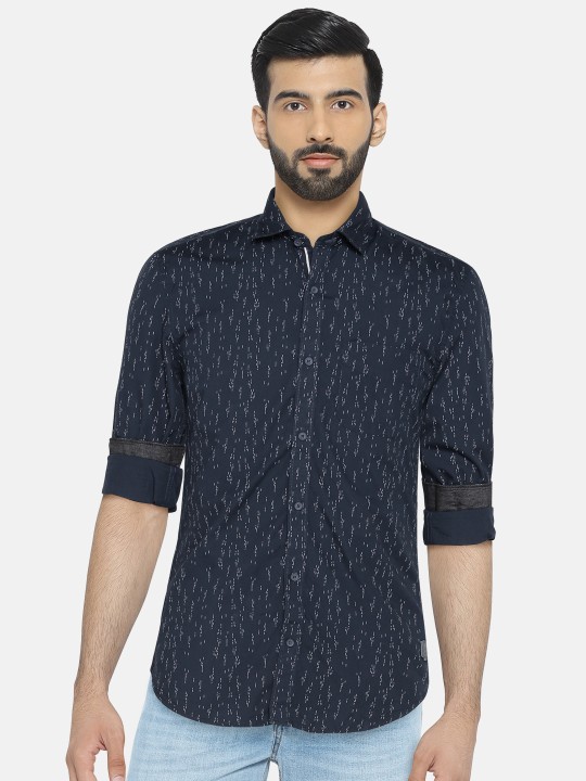 Men Navy Blue Regular Fit Printed Casual Shirt 38