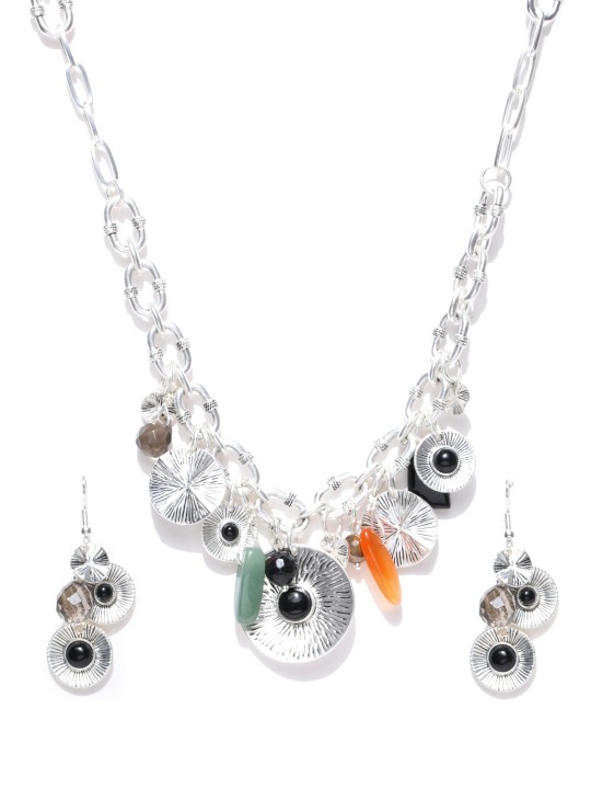 Silver-Toned Stone-Studded Jewellery Set