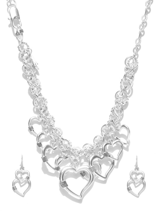 Silver-Toned Heart-Shaped Jewellery Set
