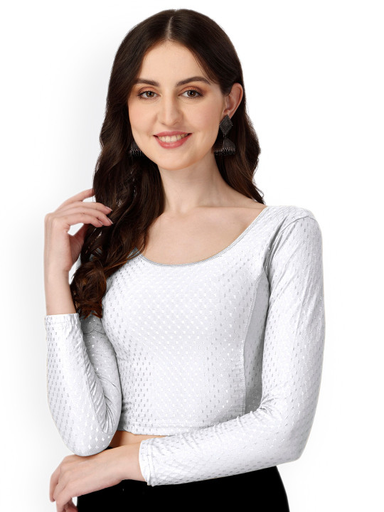 SCUBE DESIGNS Woven Design Round Nek Three-Quarter Sleeves Saree Blouse