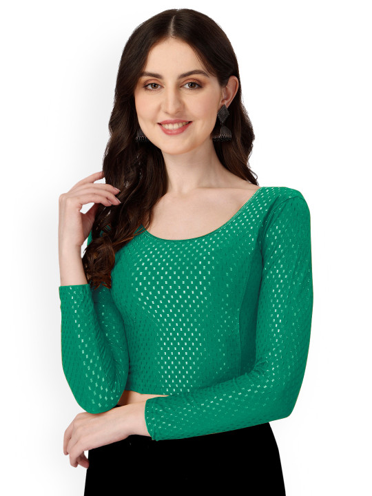 SCUBE DESIGNS Woven Design Round Nek Three-Quarter Sleeves Saree Blouse