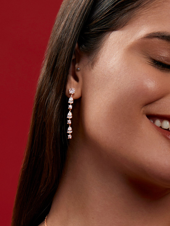 MINUTIAE Rose Gold Plated Geometric Drop Earrings