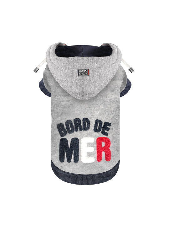 Milk & Pepper Grey Self Design Dog Hooded Sweatshirt