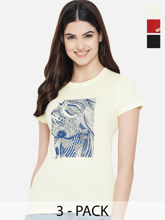 Fabflee Pack Of 3 Graphic Printed Cotton T-shirt