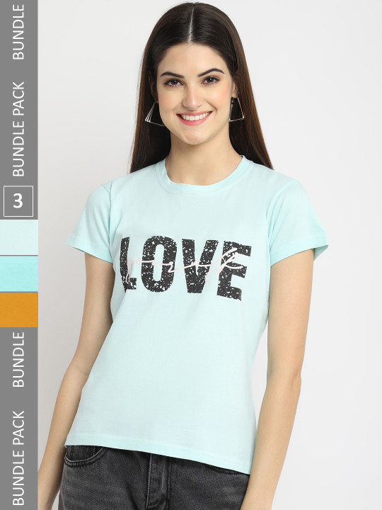 Fabflee Pack Of 3 Typography Printed Cotton T-shirt
