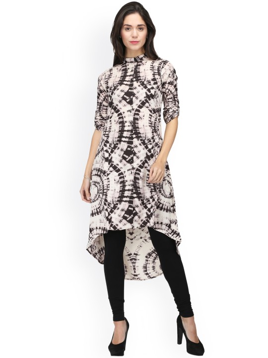 Women Beige & Brown Printed A-Line Kurta L