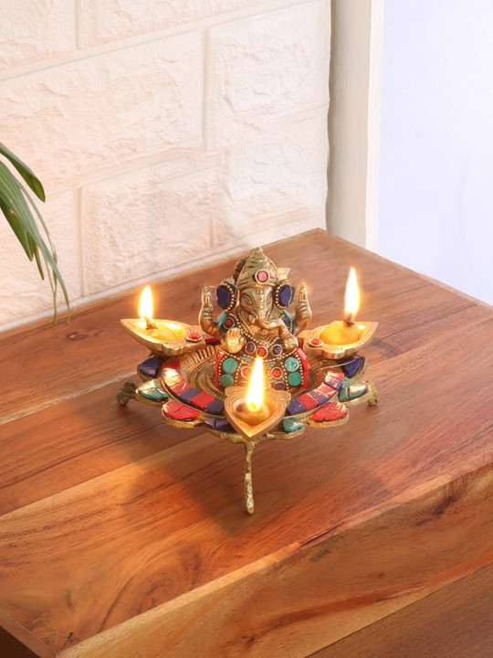 Two Moustaches Ganesha Brass Easy to Clean Ganesh Chaturthi Diyas