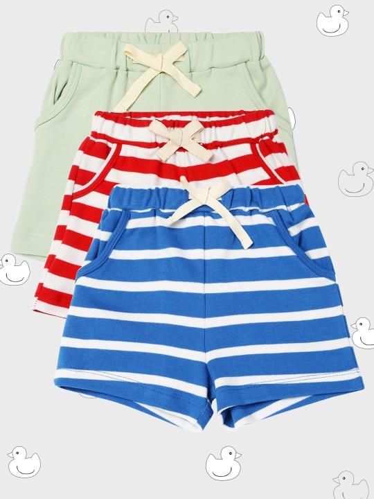 Boys Blue, Olive & Red Pack of 3 Organic Cotton Shorts 0-6M