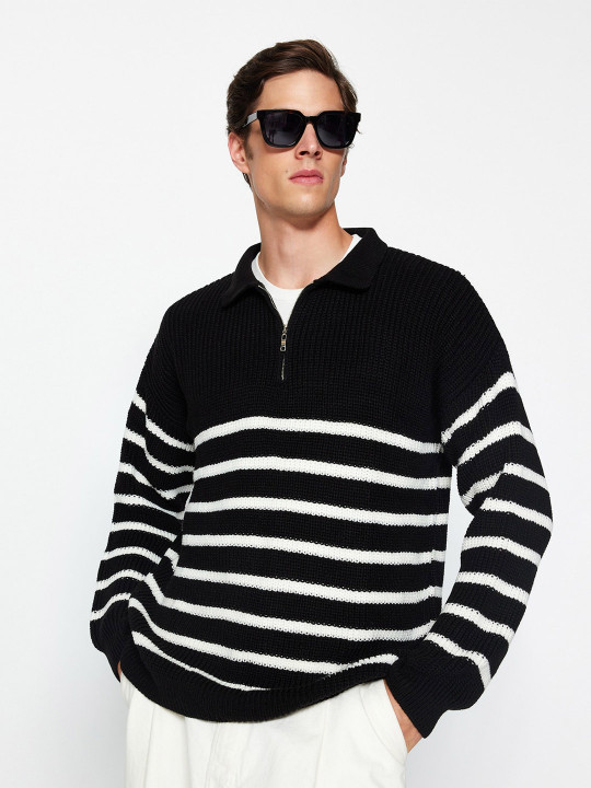 Trendyol Striped Spread Collar Acrylic Pullover Sweater