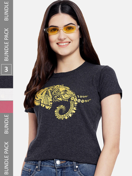 Fabflee Pack Of 3 Graphic Printed Cotton T-shirt
