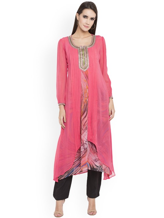 Nikhaar Women Pink Printed A-Line Kurta XXS