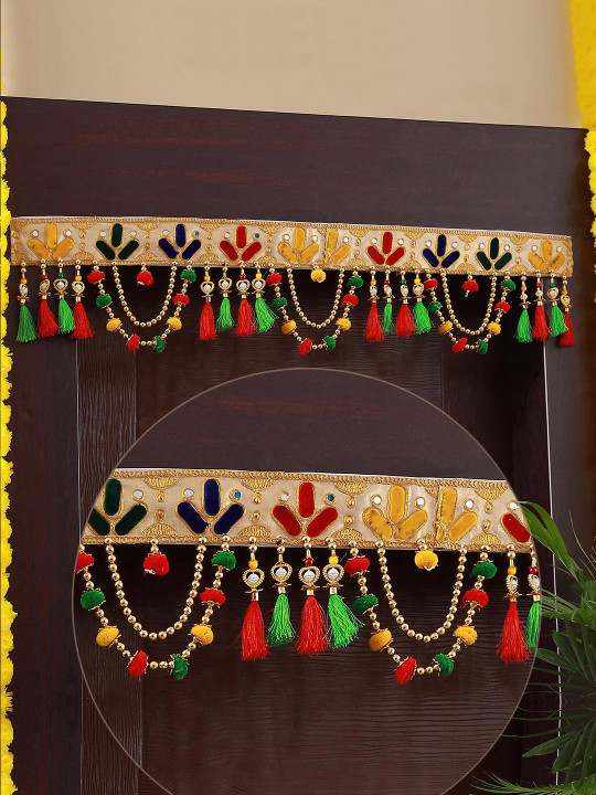 TIED RIBBONS Golden & Red Textured Bandhanwar Toran