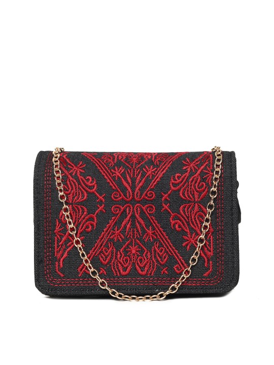 Black & Red Embroidered Embroidered Clutch