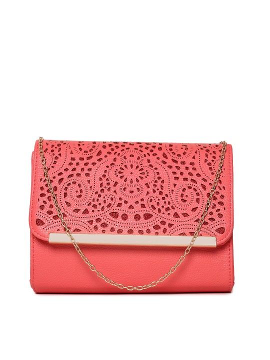 Coral Red Clutch with Cut Work