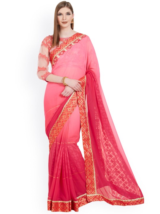 Pink Embellished Pure Georgette Saree