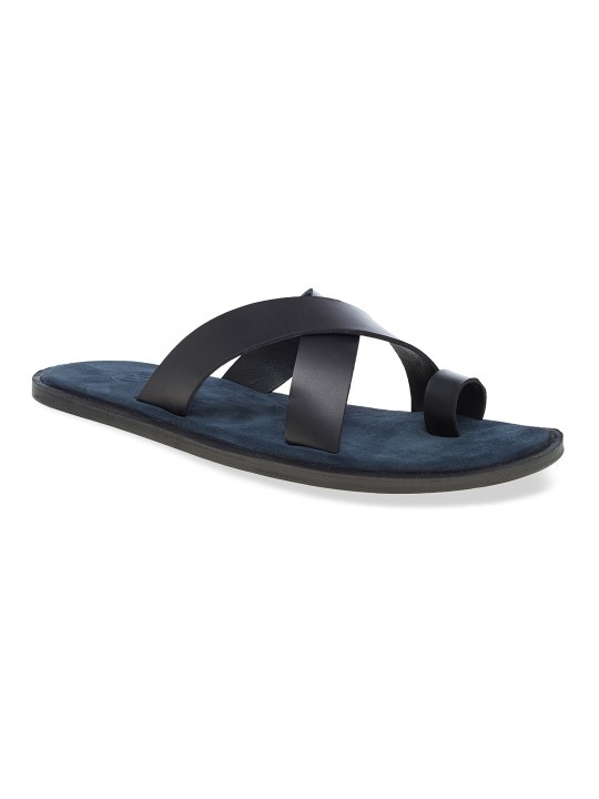 Men Black Comfort Leather Sandals 6
