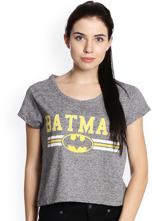 By Free Authority Women Grey Printed Scoop Neck T Shirt L Buy