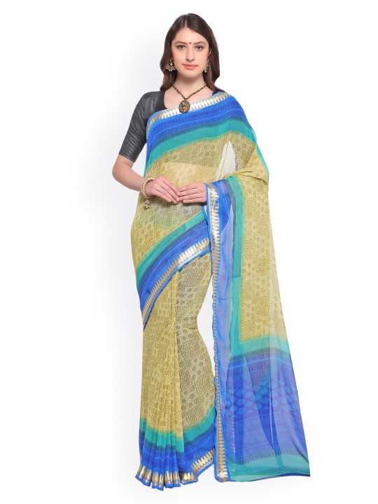 Beige Printed Pure Georgette Saree