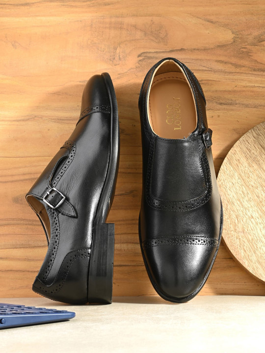 CLOG LONDON Men Textured Formal Monk Shoes
