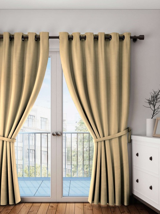 Beige Black Out Long Door Curtains