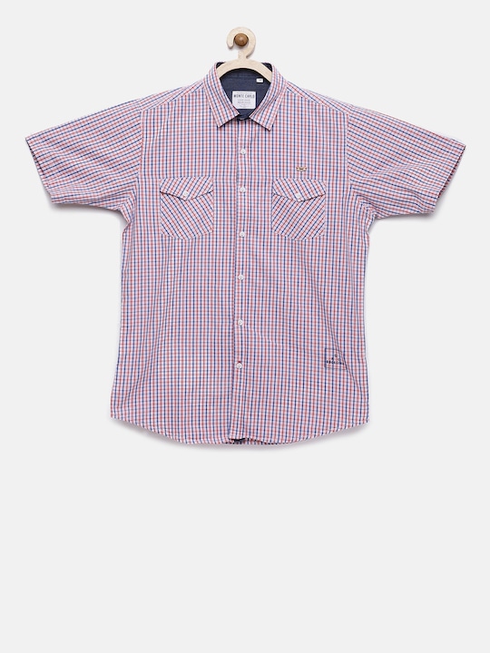 Boys Pink & Blue Regular Fit Checked Casual Shirt