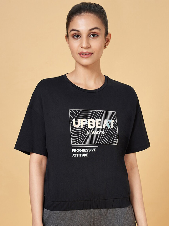 Ajile by Pantaloons Typography Printed Drop-Shoulder Sleeves Cotton T-shirt